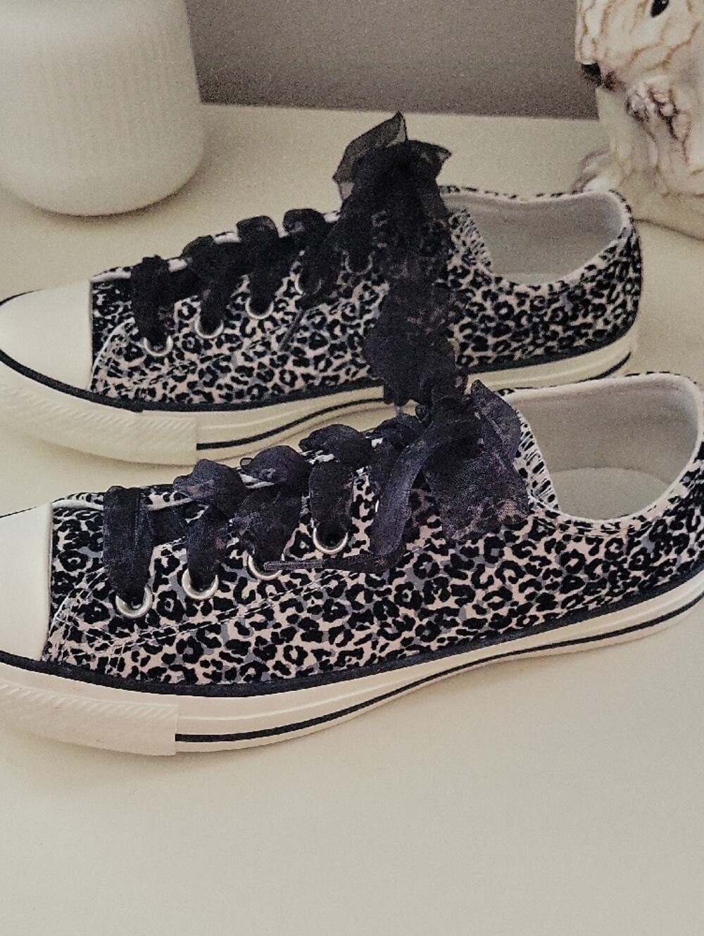 Converse Black and White Leopard Print Low Top Sneakers - Picture 5 of 13
